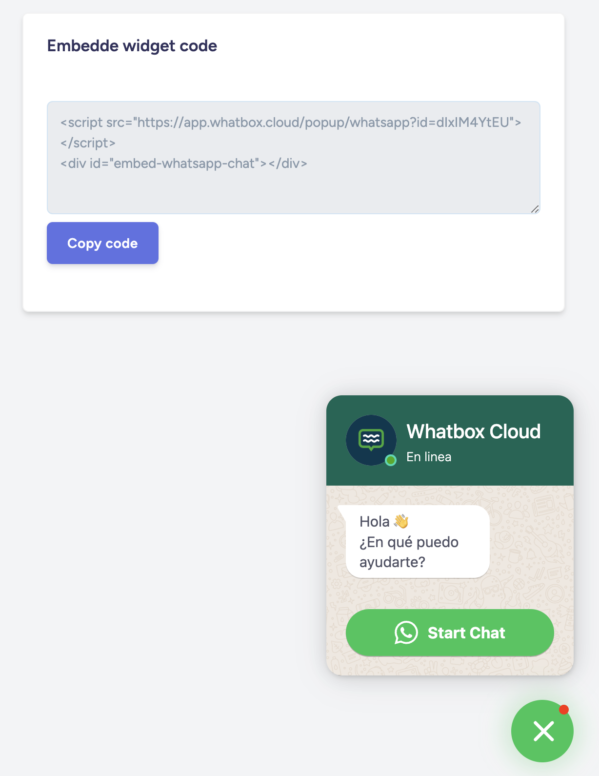 Codigo widget whatbox clodud whatsapp marketing