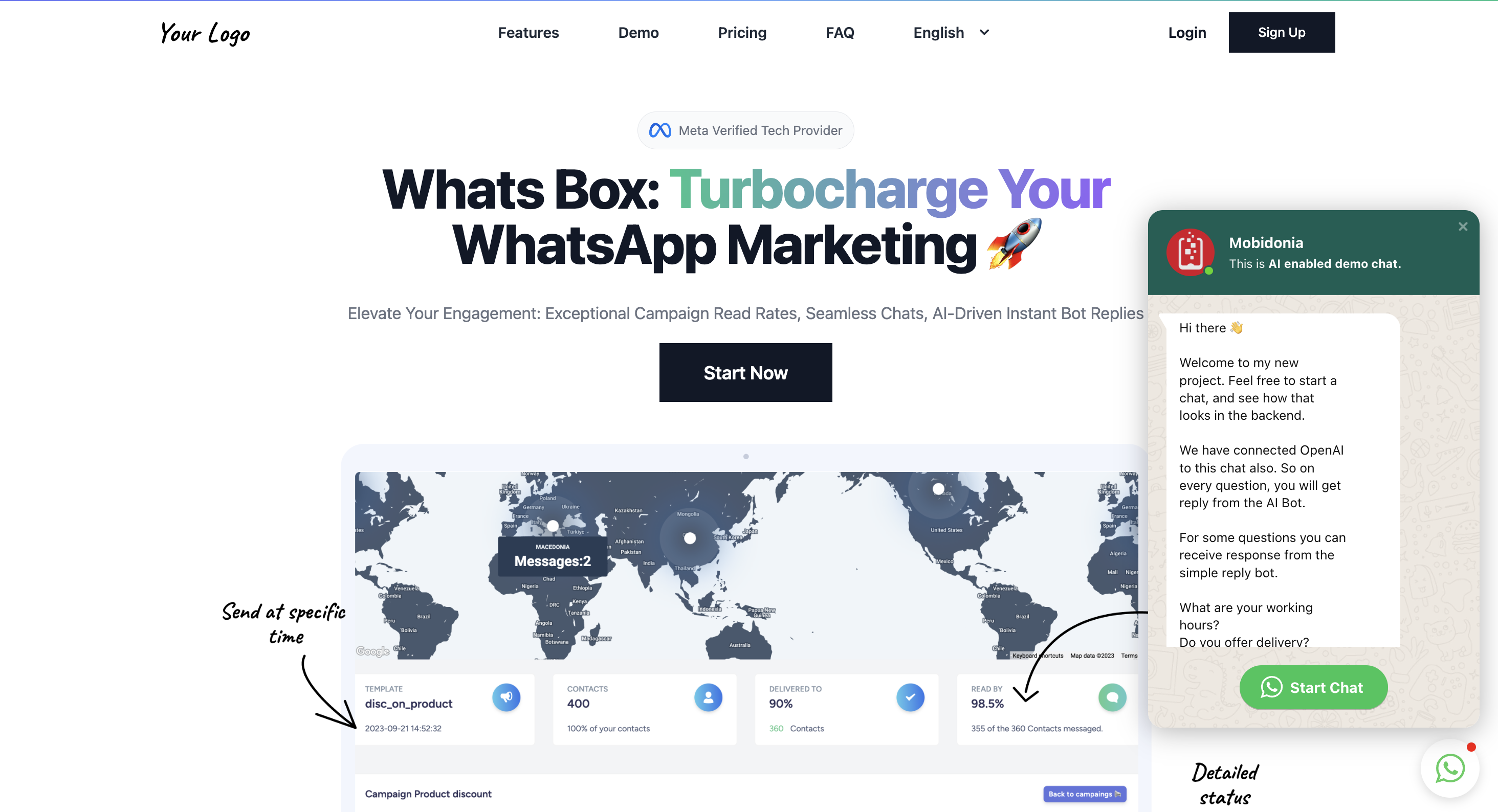 Widget Web Whatbox Cloud whatsapp marketing demo page 